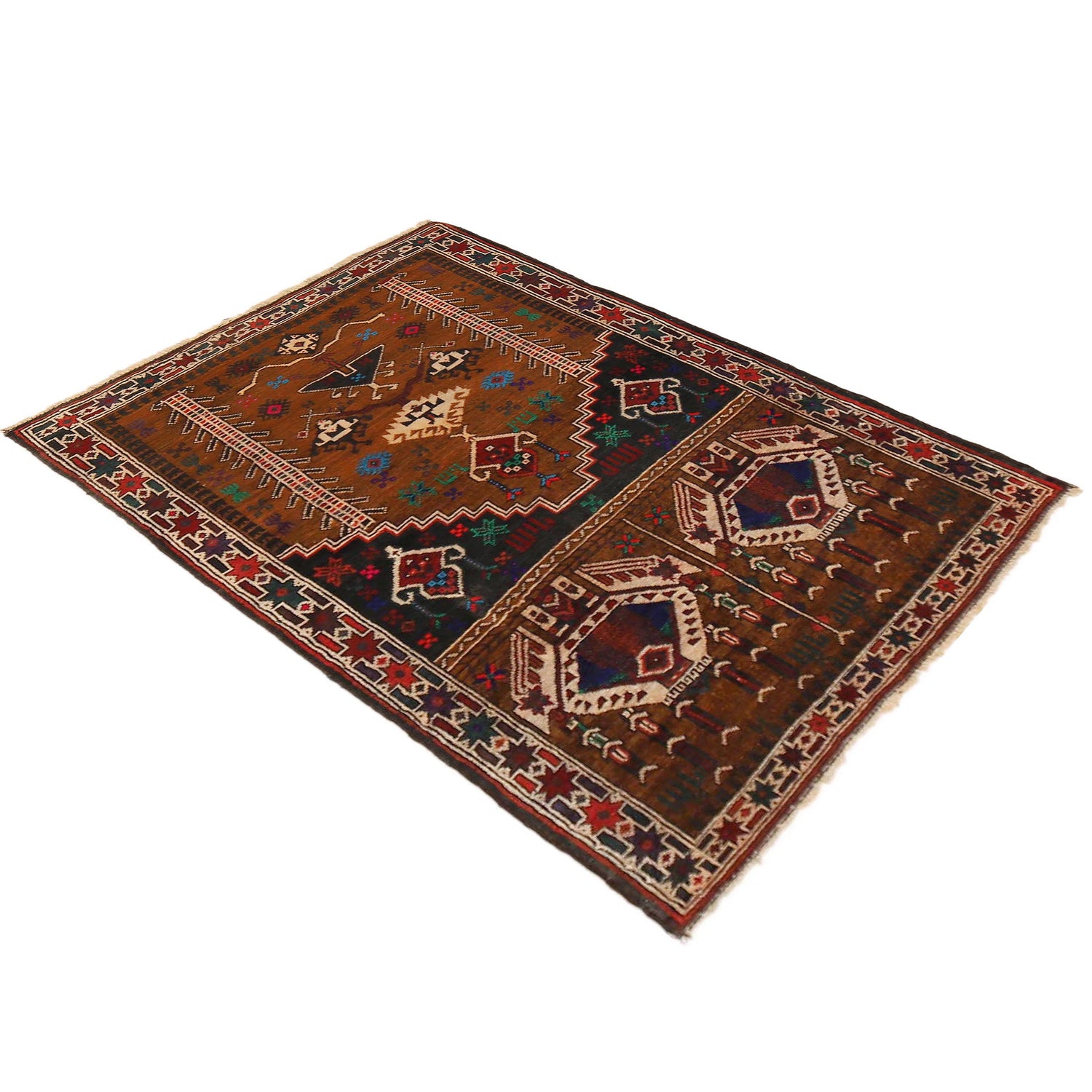 Baluchi Rug Handmade Brown Prayer Design 2x4 ft