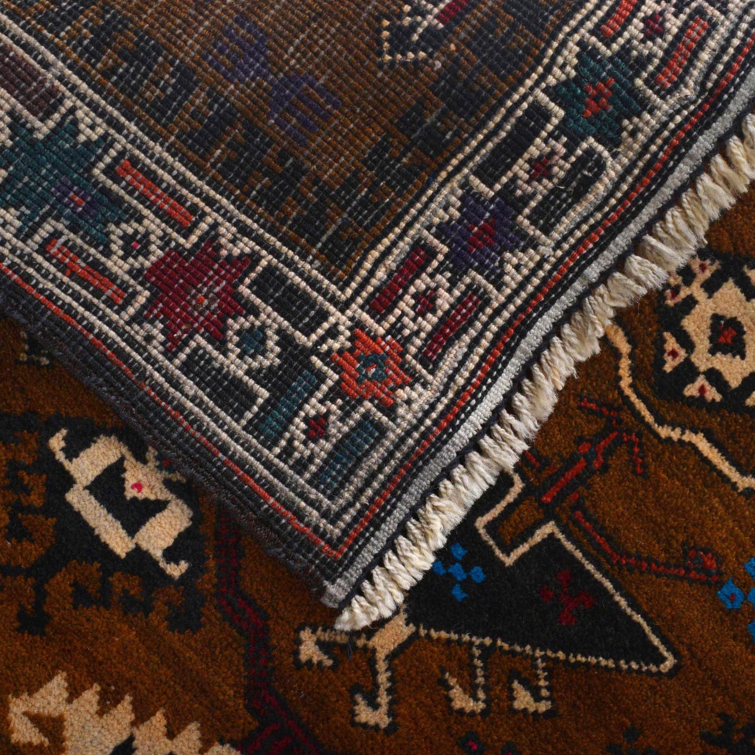 Baluchi Rug Handmade Brown Prayer Design 2x4 ft