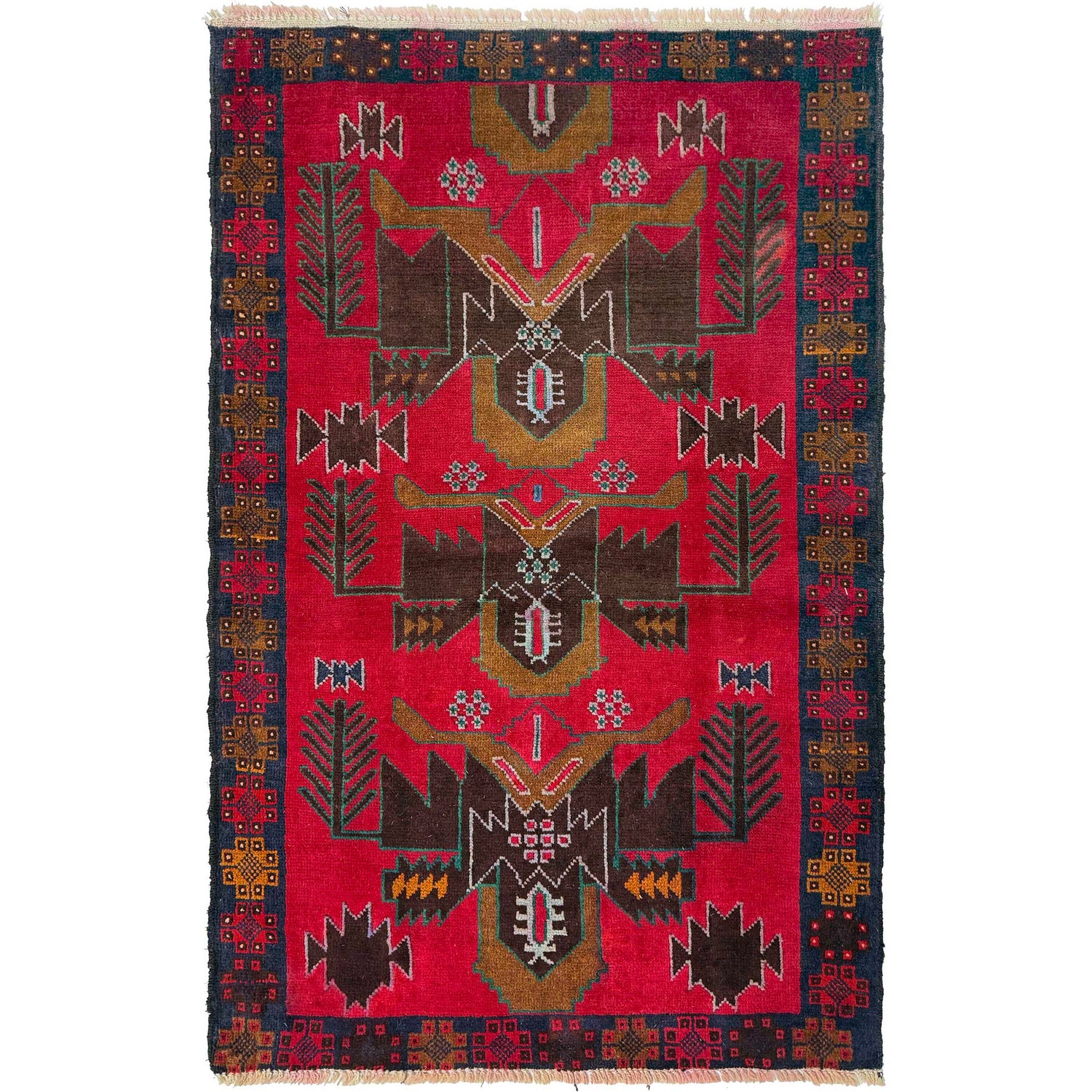 Baluchi Rug Handmade Red Geometric 3x5 ft