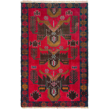 Baluchi Rug Handmade Red Geometric 3x5 ft