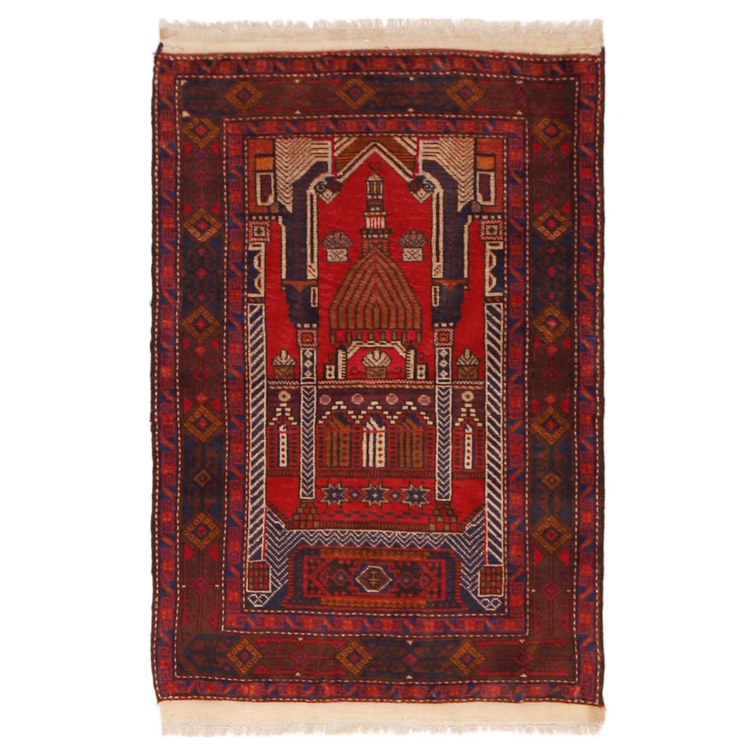 Baluchi Rug Handmade Red Prayer Design 2x4 ft