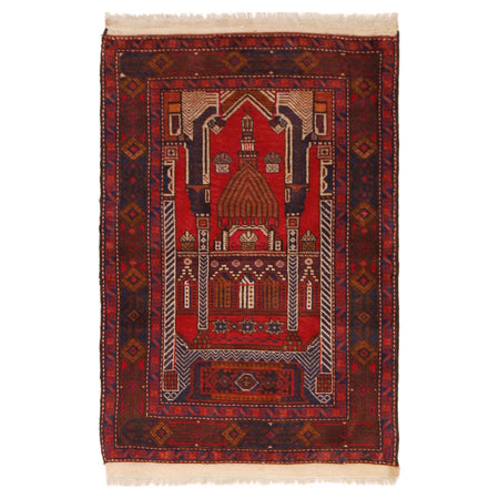 Baluchi Rug Handmade Red Prayer Design 2x4 ft