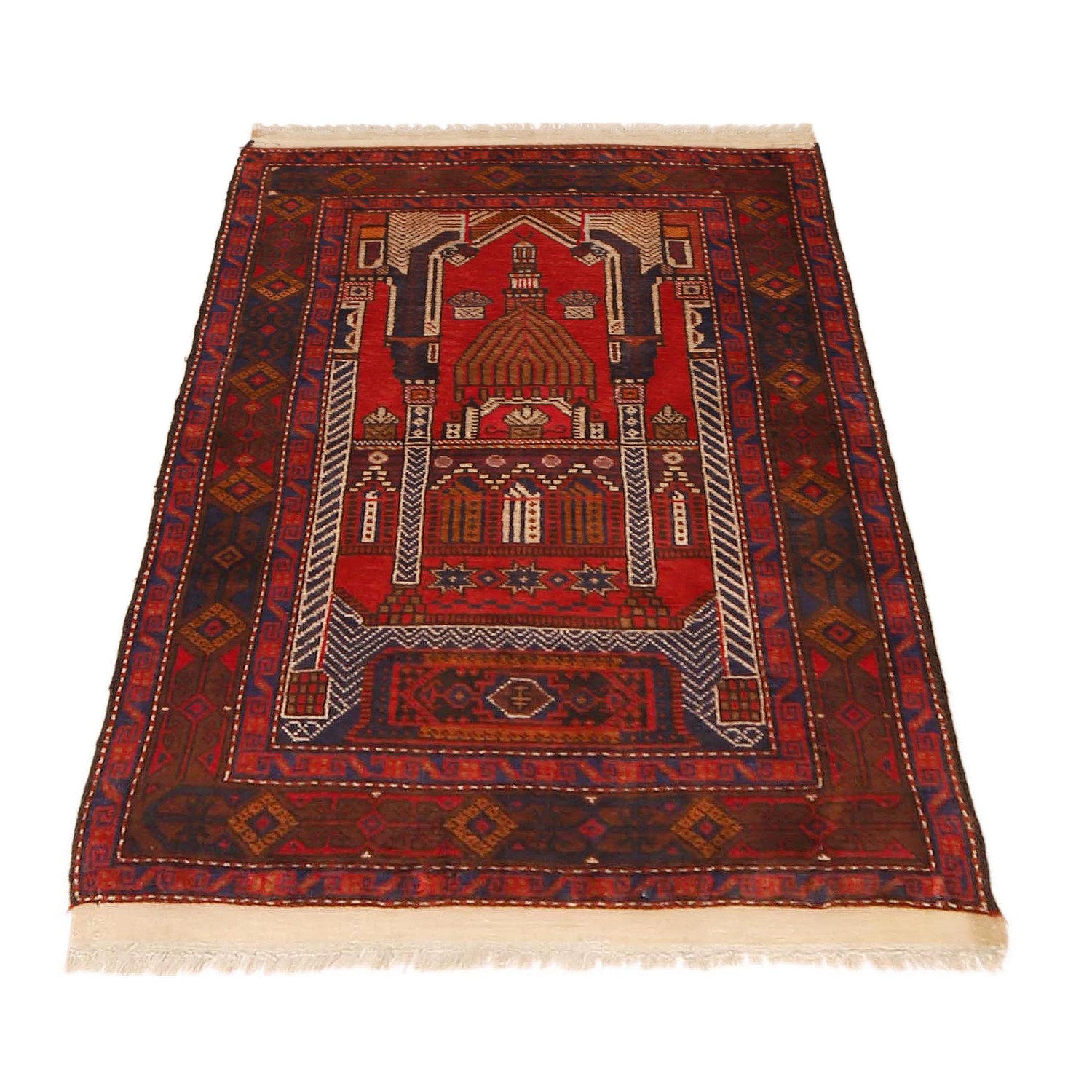 Baluchi Rug Handmade Red Prayer Design 2x4 ft