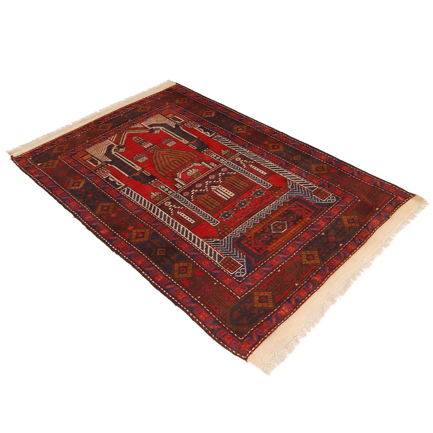 Baluchi Rug Handmade Red Prayer Design 2x4 ft