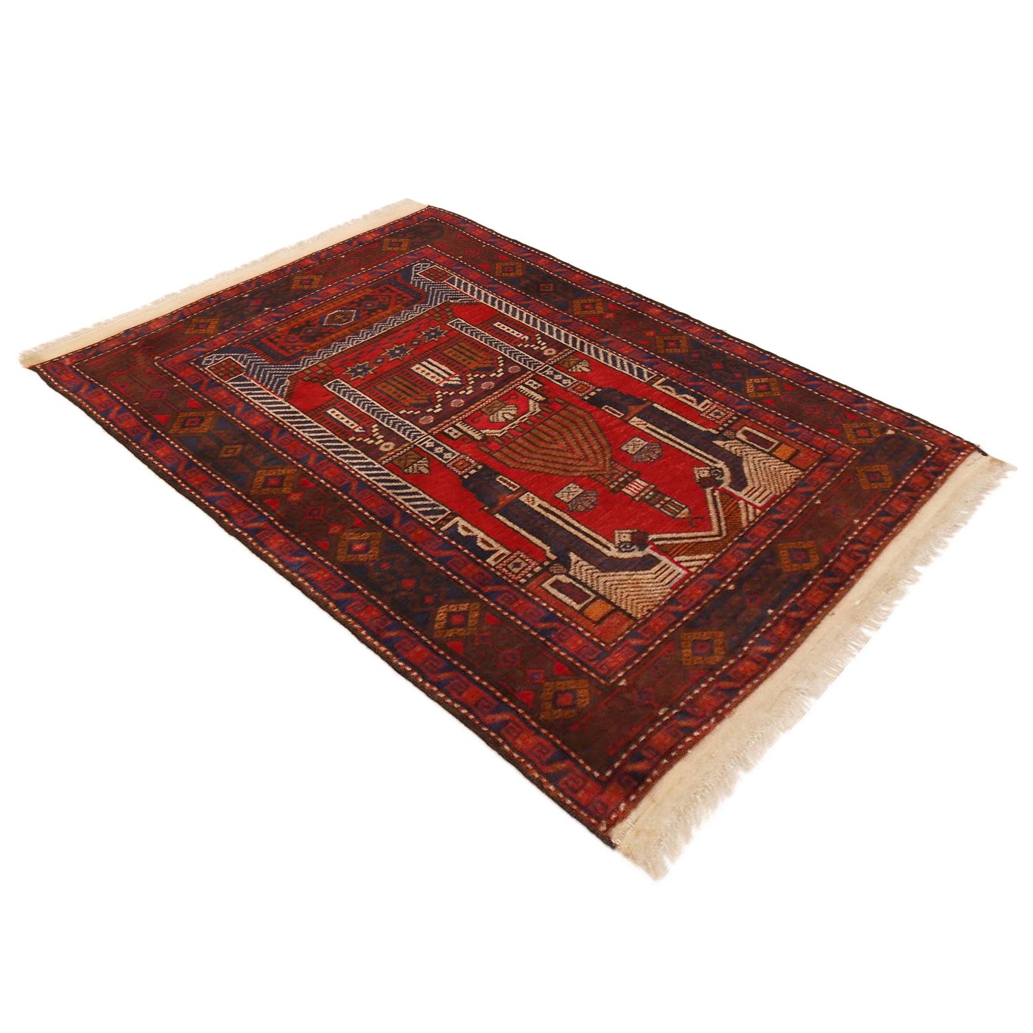 Baluchi Rug Handmade Red Prayer Design 2x4 ft