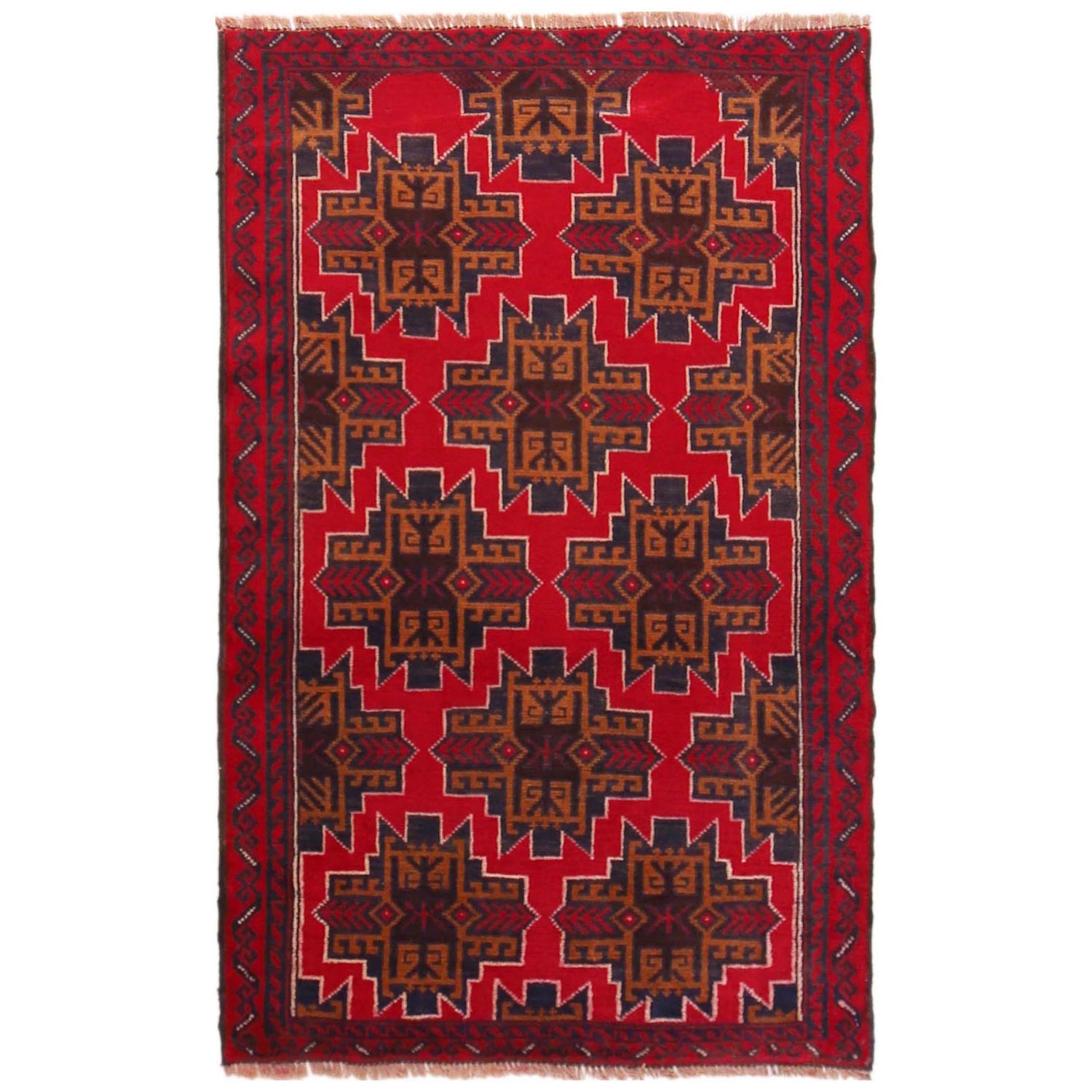 Baluchi Rug Handmade Red Geometric 2x4 ft