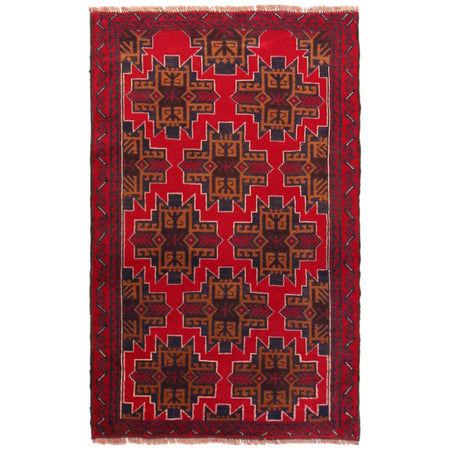 Baluchi Rug Handmade Red Geometric 2x4 ft