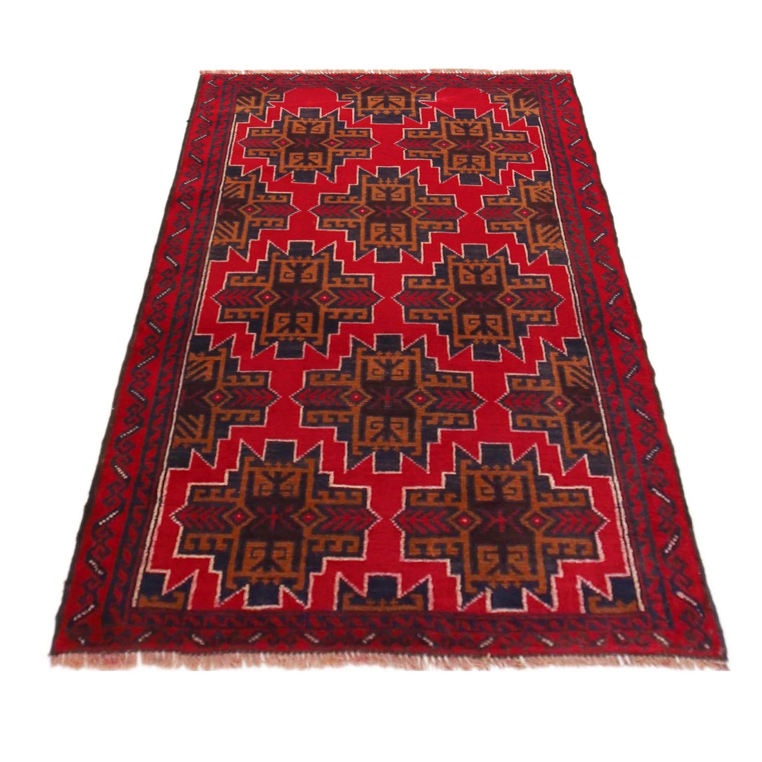 Baluchi Rug Handmade Red Geometric 2x4 ft