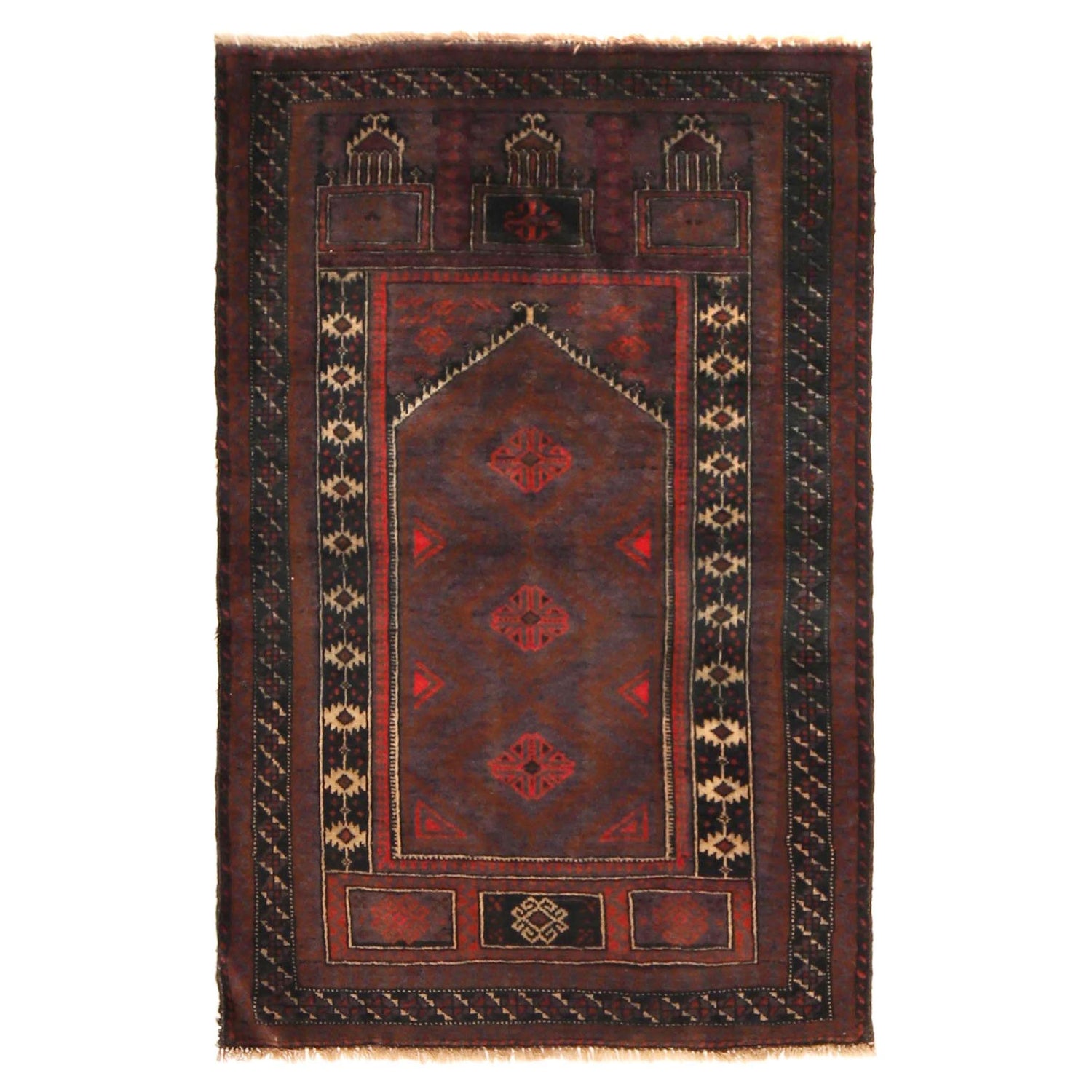 Baluchi Rug Handmade Multi Prayer Design 2x4 ft