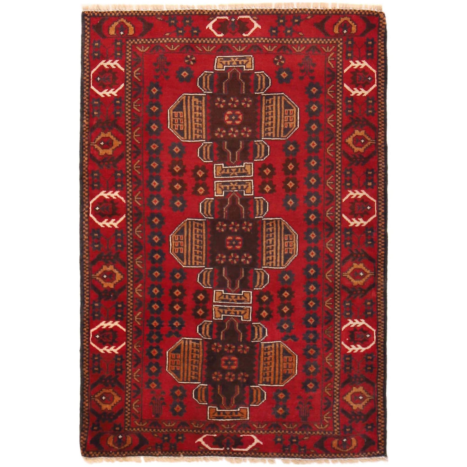 Baluchi Rug Handmade Red Geometric 3x5 ft