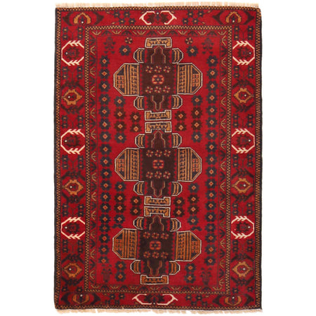 Baluchi Rug Handmade Red Geometric 3x5 ft