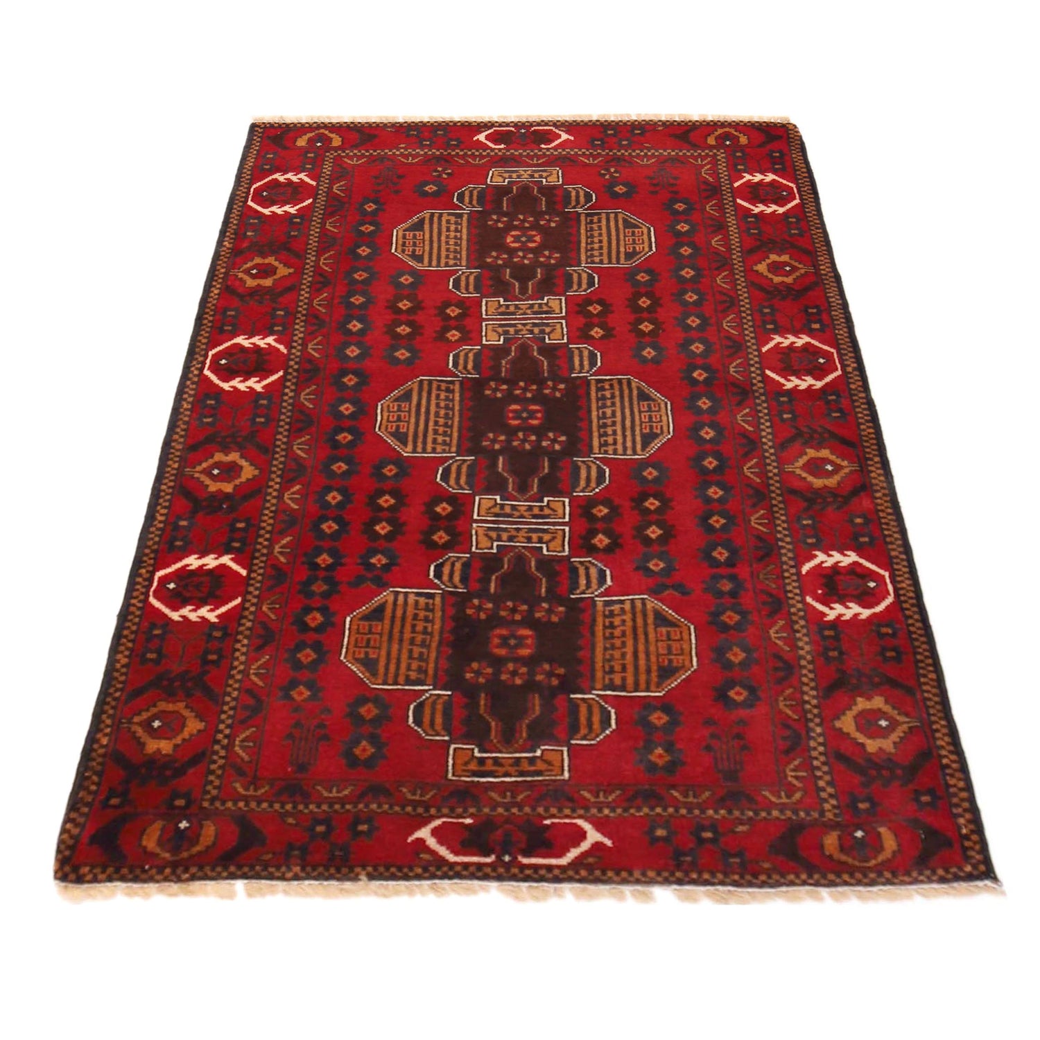 Baluchi Rug Handmade Red Geometric 3x5 ft