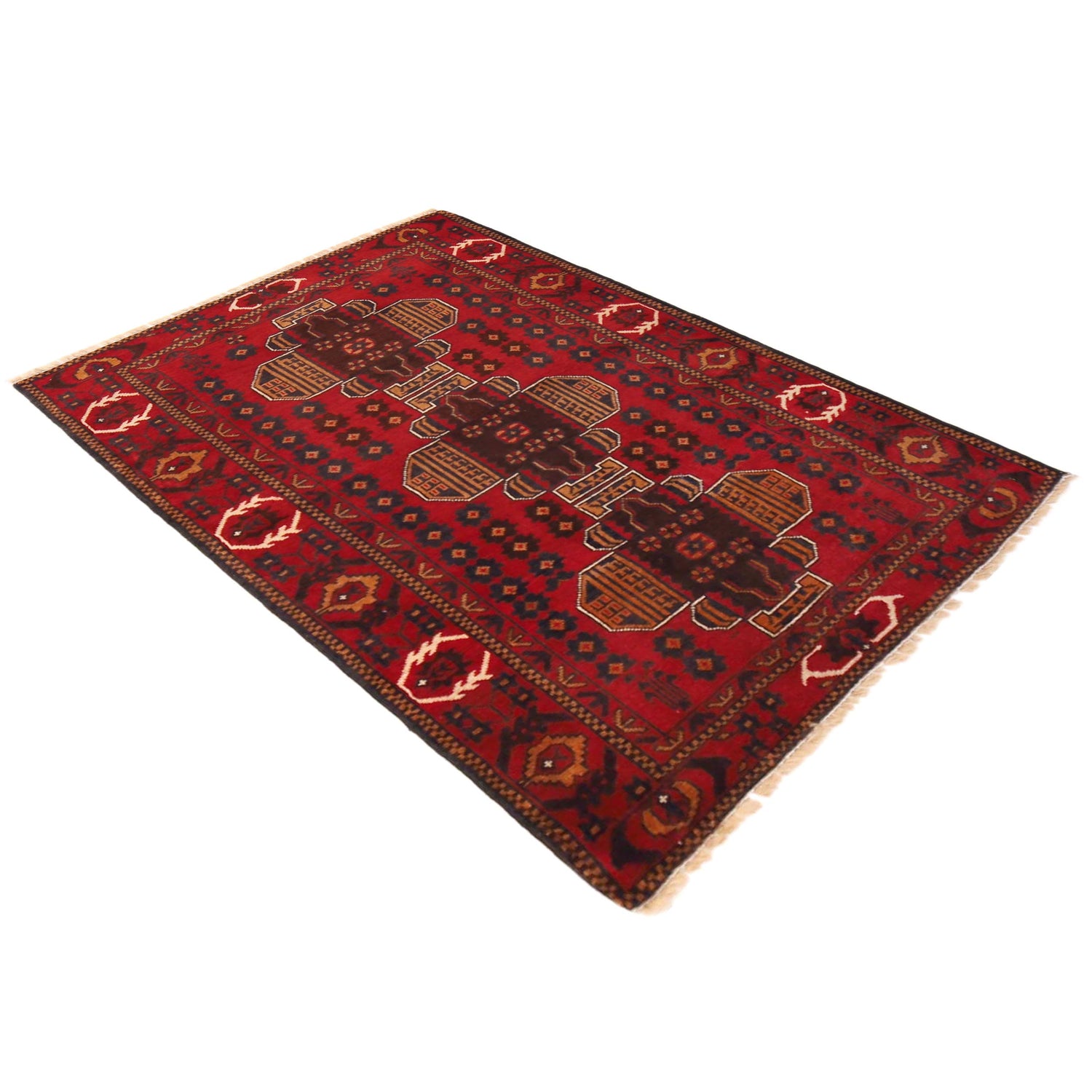 Baluchi Rug Handmade Red Geometric 3x5 ft