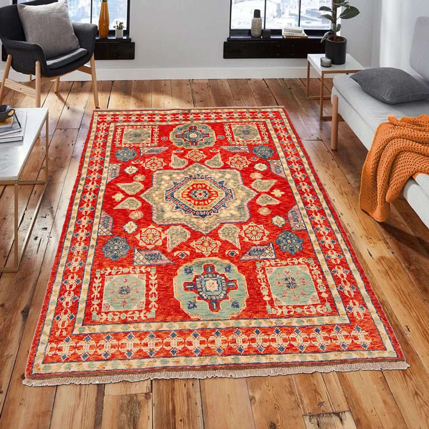 Shirazi Area Rug Handmade Red Medallion 4x6 ft