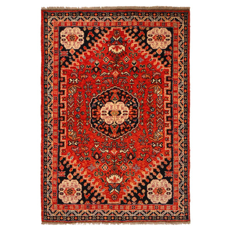 Shirazi Area Rug Handmade Red Medallion 4x6 ft
