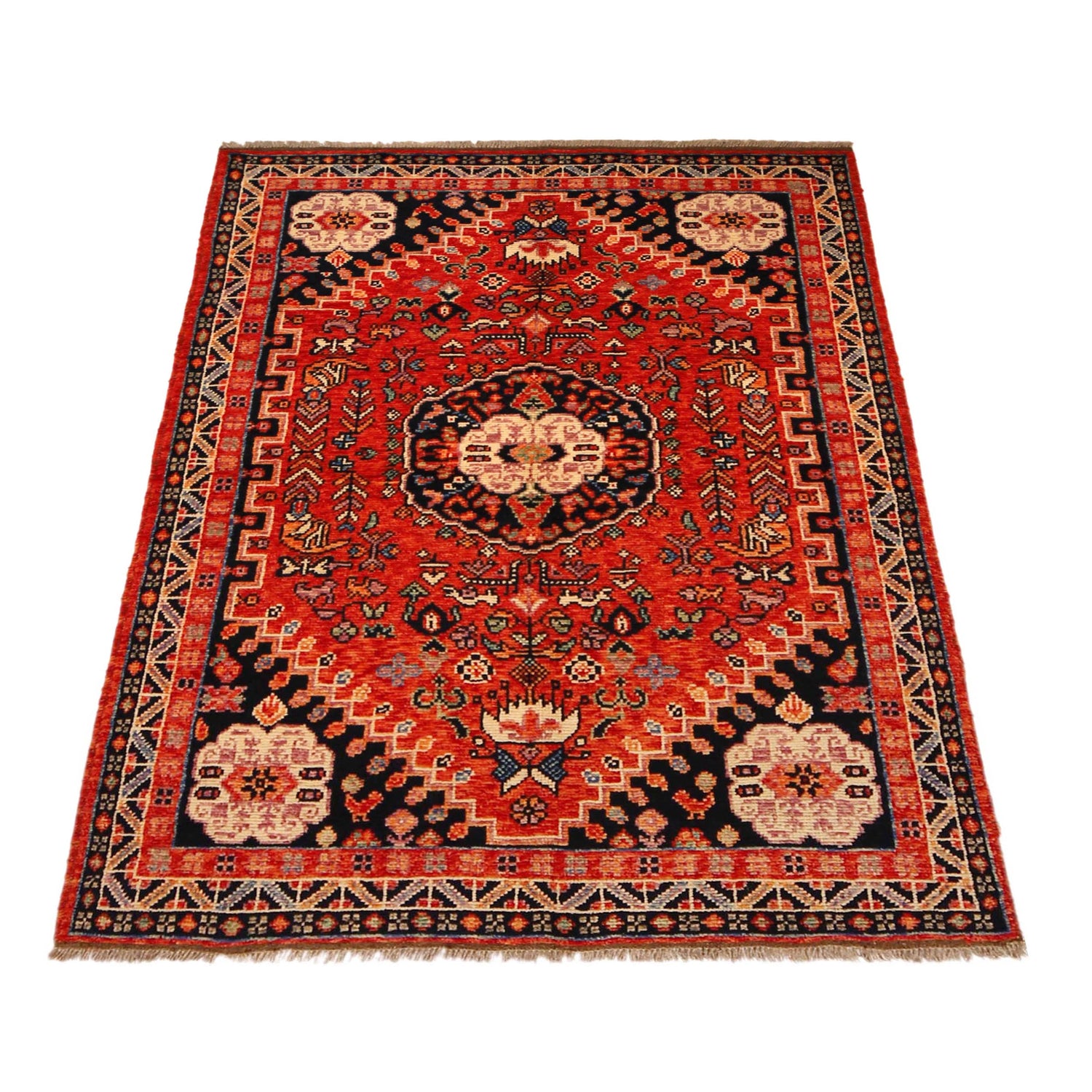 Shirazi Area Rug Handmade Red Medallion 4x6 ft
