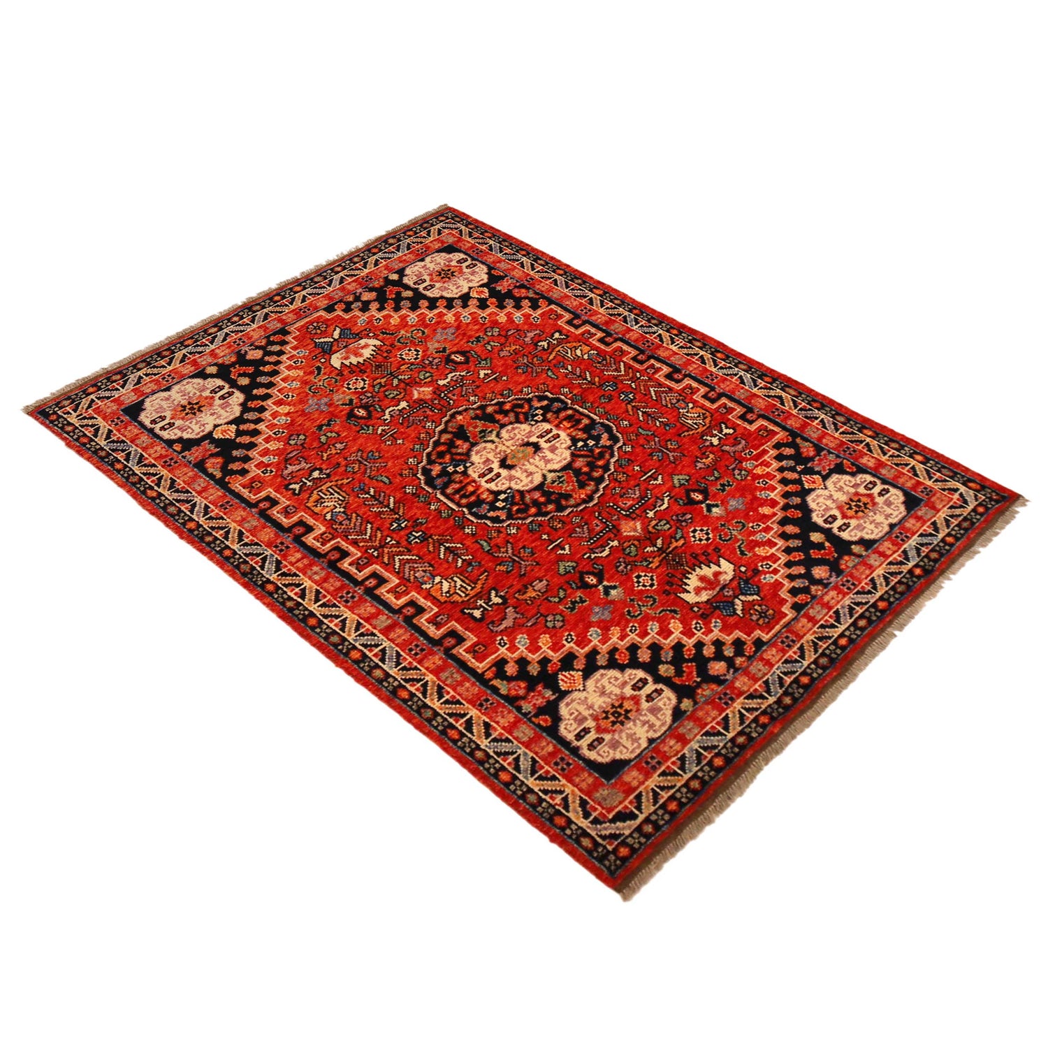 Shirazi Area Rug Handmade Red Medallion 4x6 ft