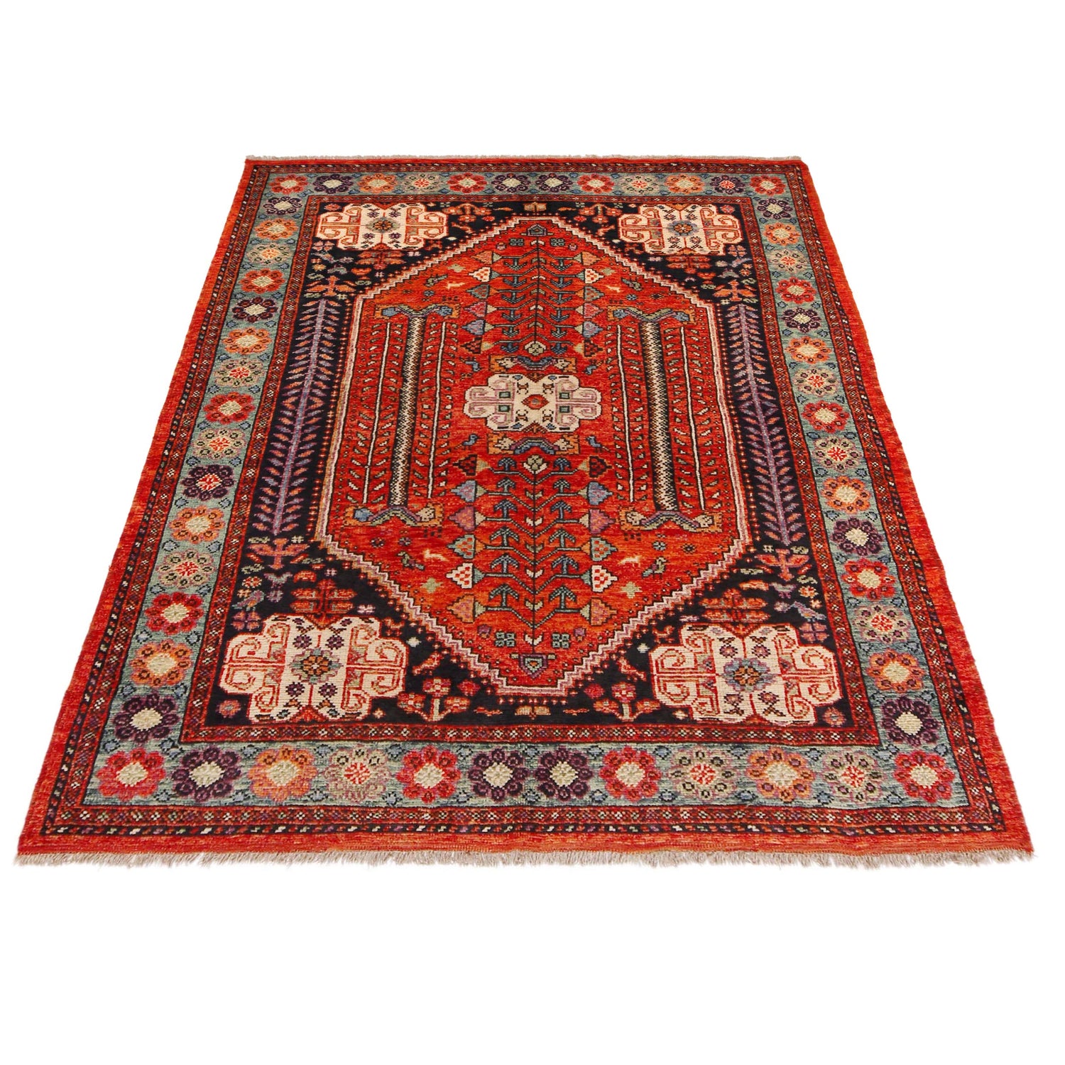 Shirazi Area Rug Handmade Red Medallion 5x8 ft