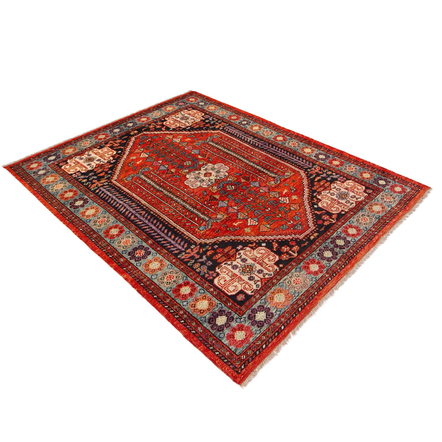 Shirazi Area Rug Handmade Red Medallion 5x8 ft