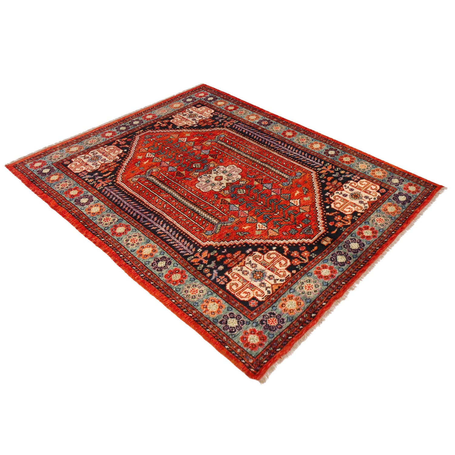 Shirazi Area Rug Handmade Red Medallion 5x8 ft