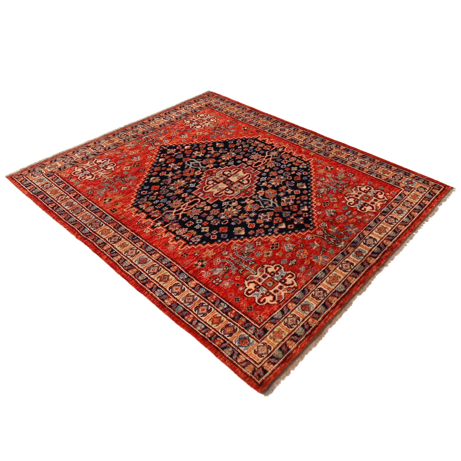 Shirazi Area Rug Handmade Red Medallion 5x8 ft