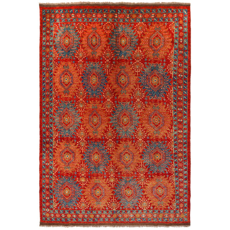Oushak Area Rug Handmade Red Floral 7x10 ft