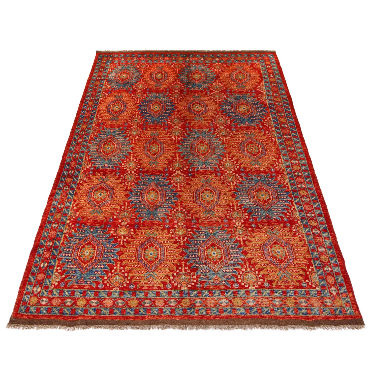 Oushak Area Rug Handmade Red Floral 7x10 ft