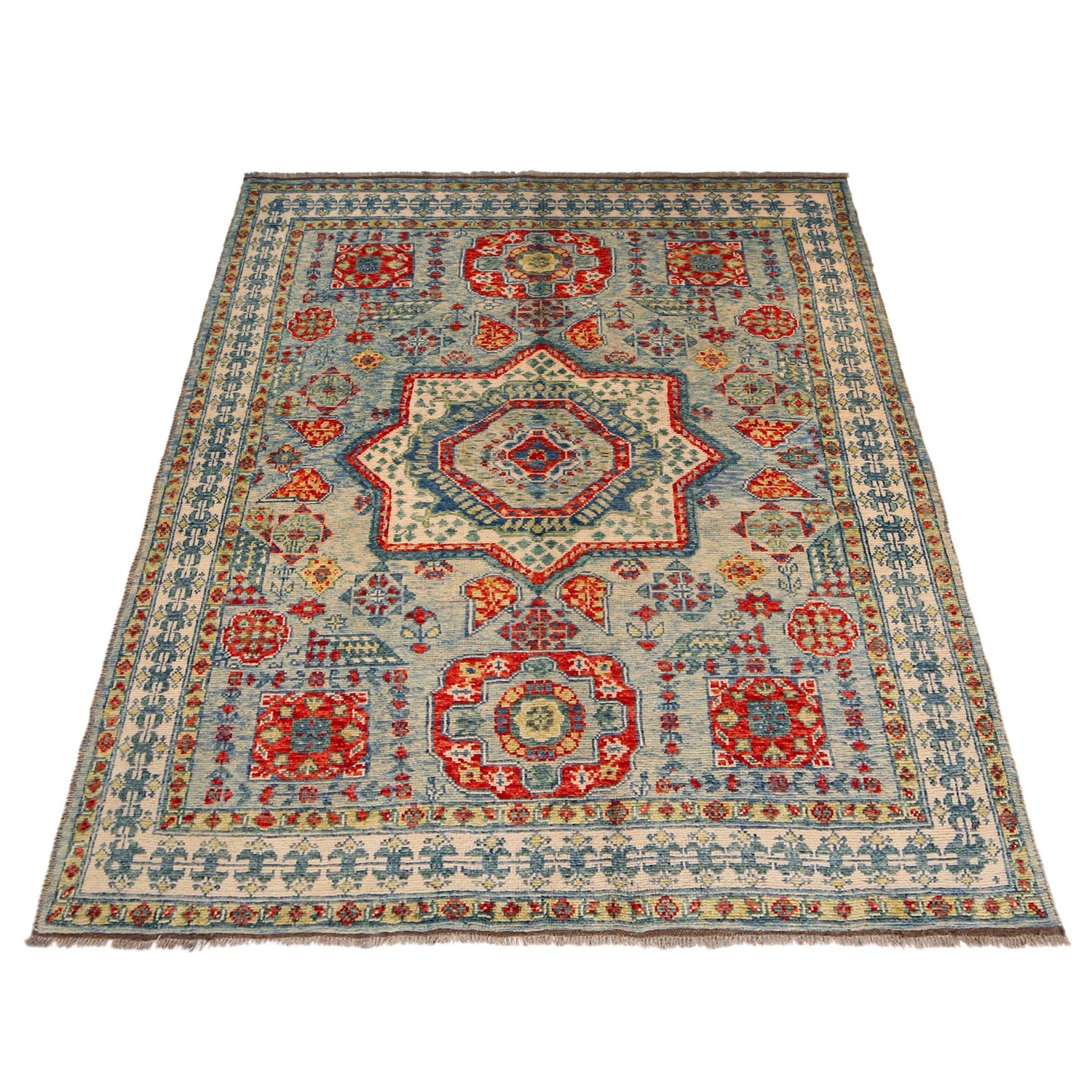 Mamluk Area Rug Handmade Blue Medallion 5x8 ft