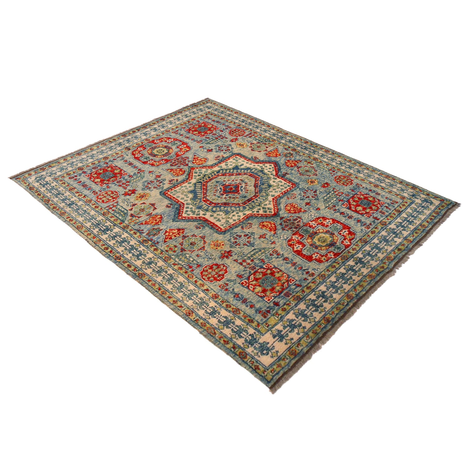 Mamluk Area Rug Handmade Blue Medallion 5x8 ft