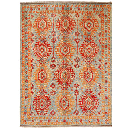 Oushak Area Rug Handmade Blue Floral 5x8 ft