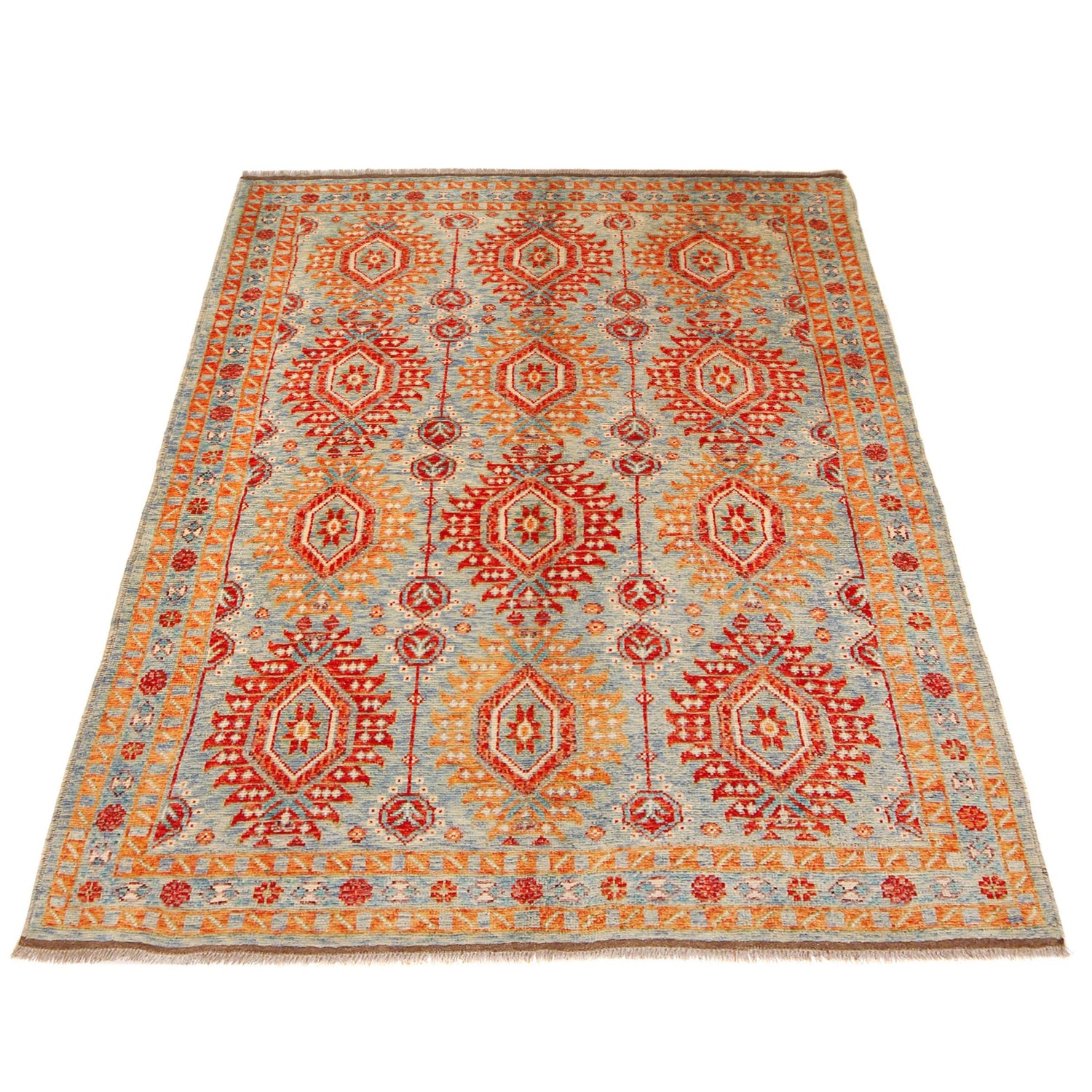 Oushak Area Rug Handmade Blue Floral 5x8 ft