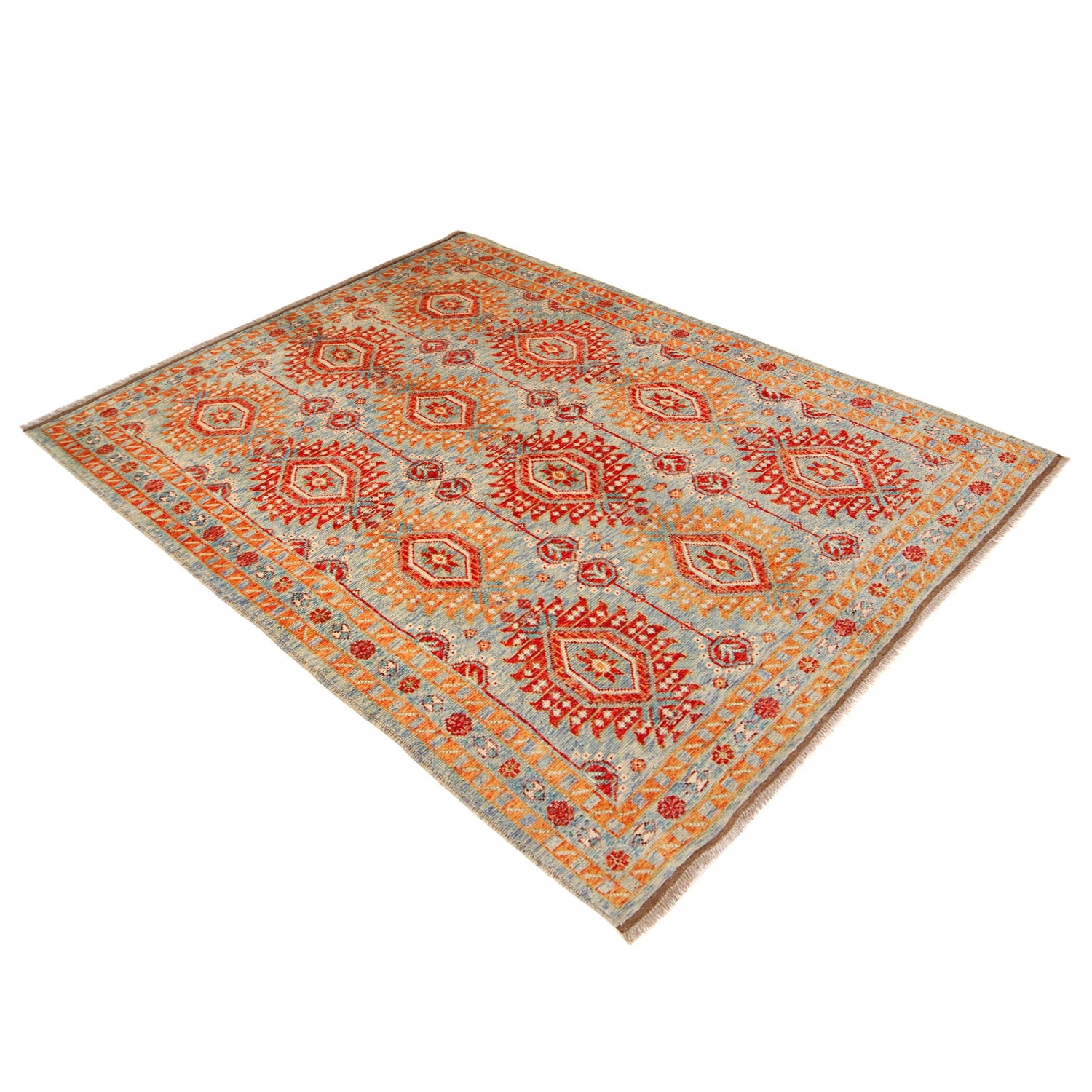 Oushak Area Rug Handmade Blue Floral 5x8 ft