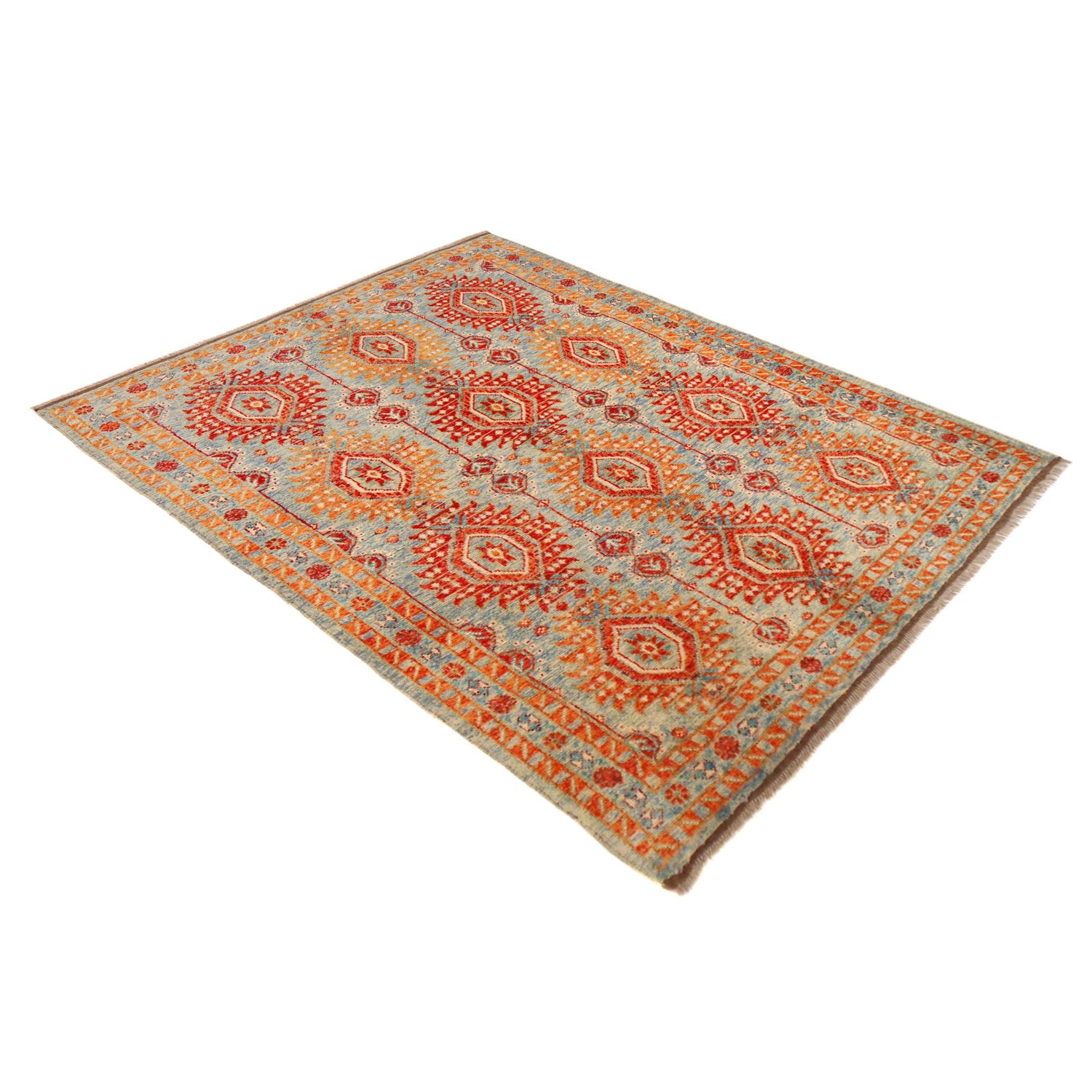 Oushak Area Rug Handmade Blue Floral 5x8 ft