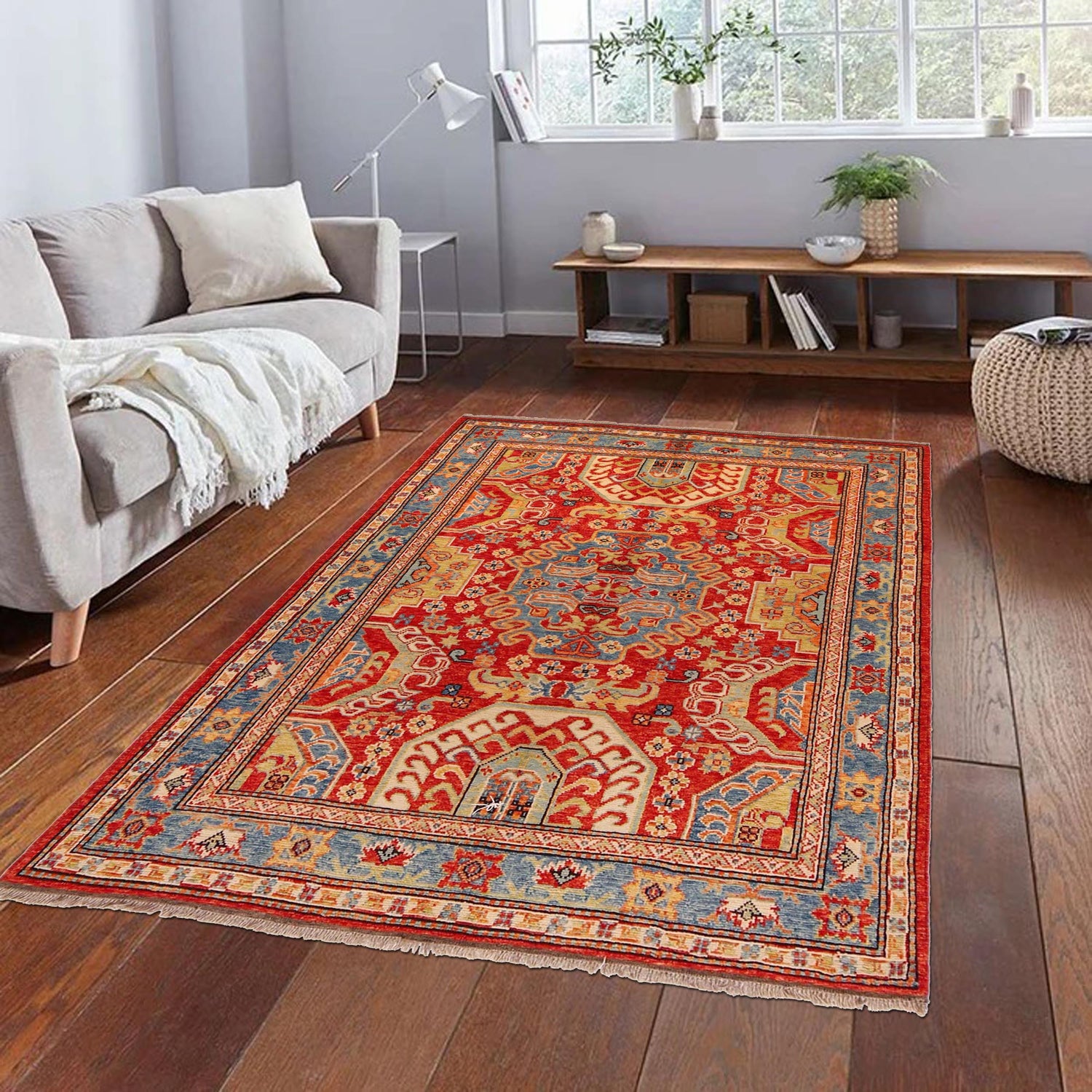 Shirazi Area Rug Handmade Red Medallion 4x7 ft