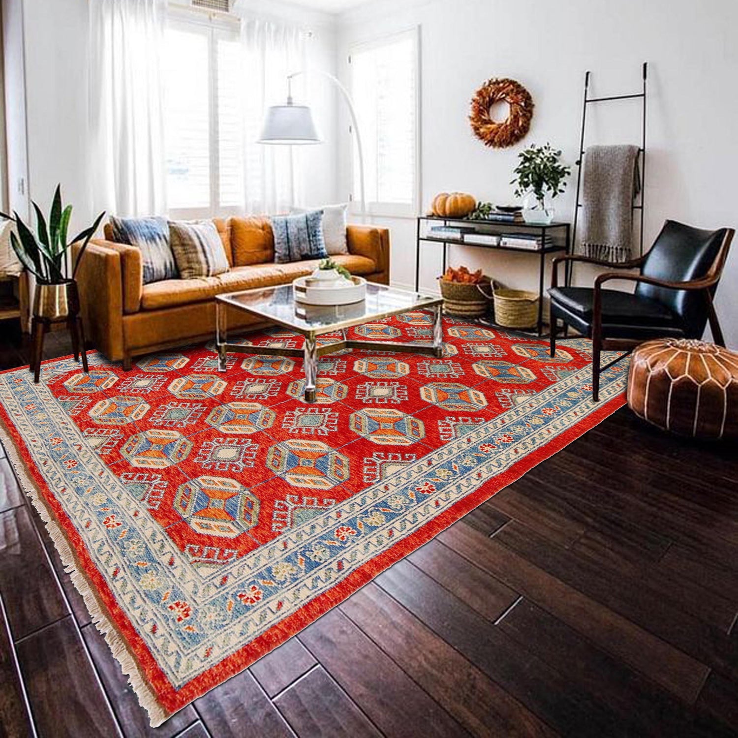 Bokhara Rug Handmade Red Medallion 5x8 ft