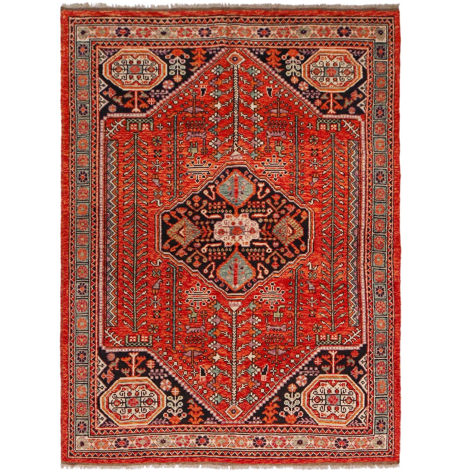 Shirazi Area Rug Handmade Red Medallion 5x8 ft