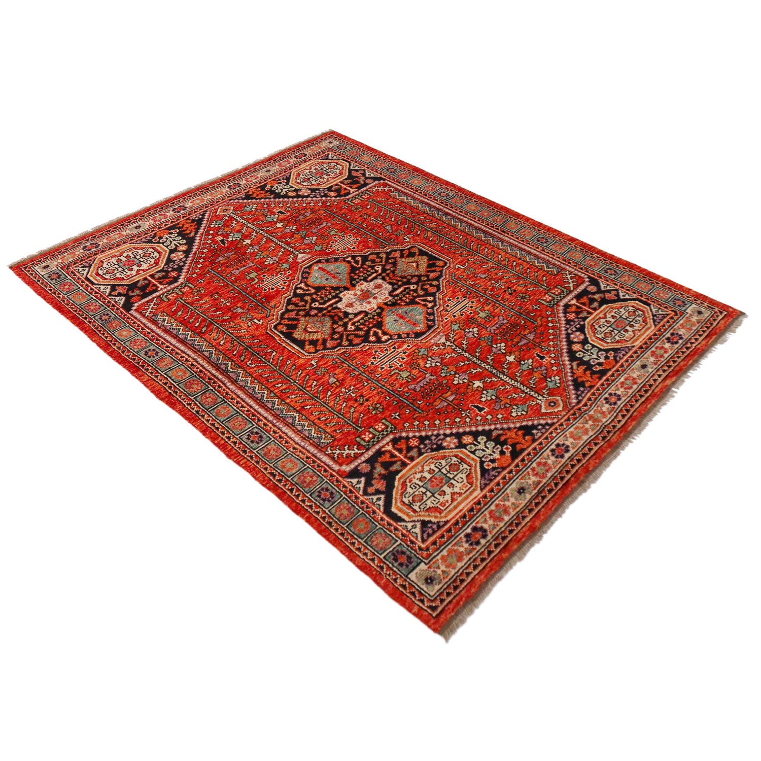 Shirazi Area Rug Handmade Red Medallion 5x8 ft