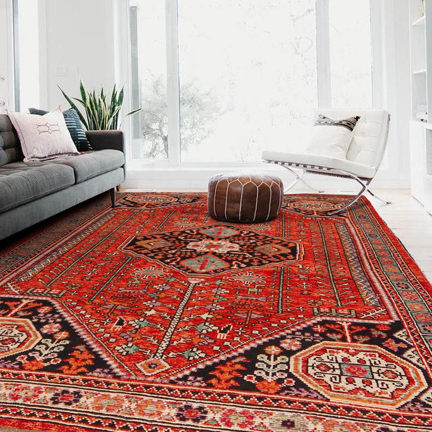 Shirazi Area Rug Handmade Red Medallion 5x8 ft