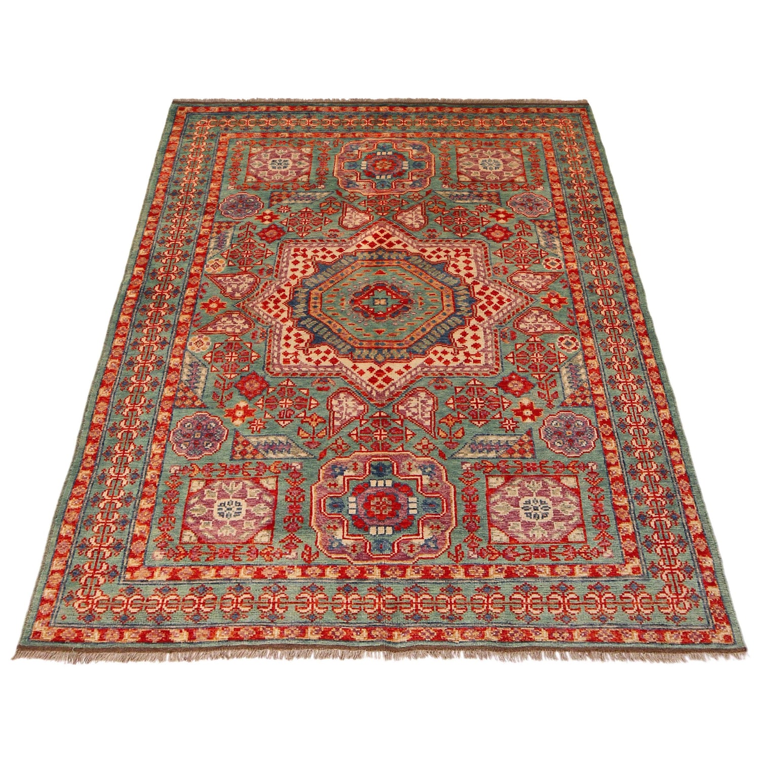 Mamluk Area Rug Handmade Blue Medallion 5x8 ft