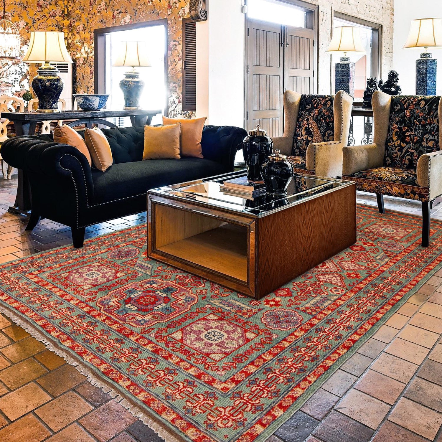 Mamluk Area Rug Handmade Blue Medallion 5x8 ft
