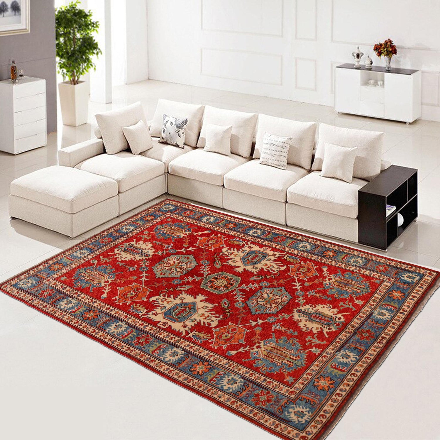 Oushak Area Rug Handmade Red Floral 7x10 ft