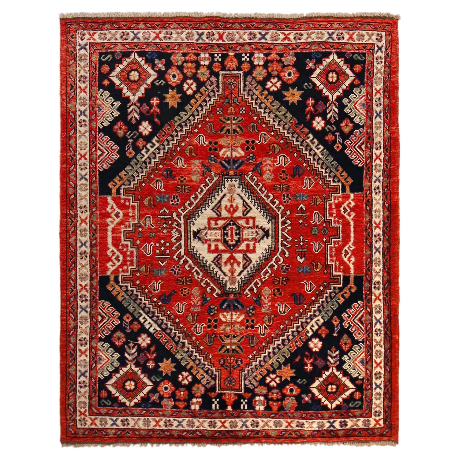 Shirazi Area Rug Handmade Red Medallion 4x7 ft