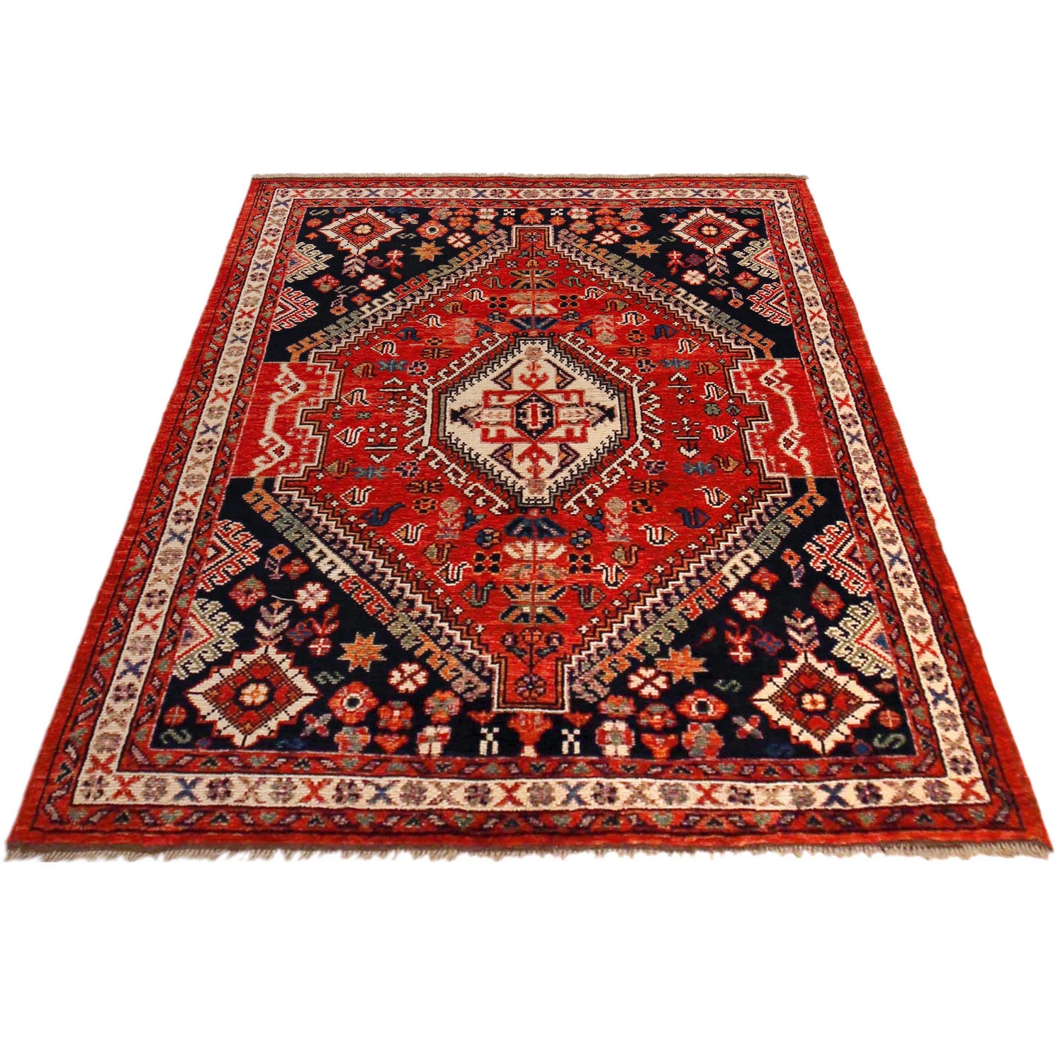 Shirazi Area Rug Handmade Red Medallion 4x7 ft