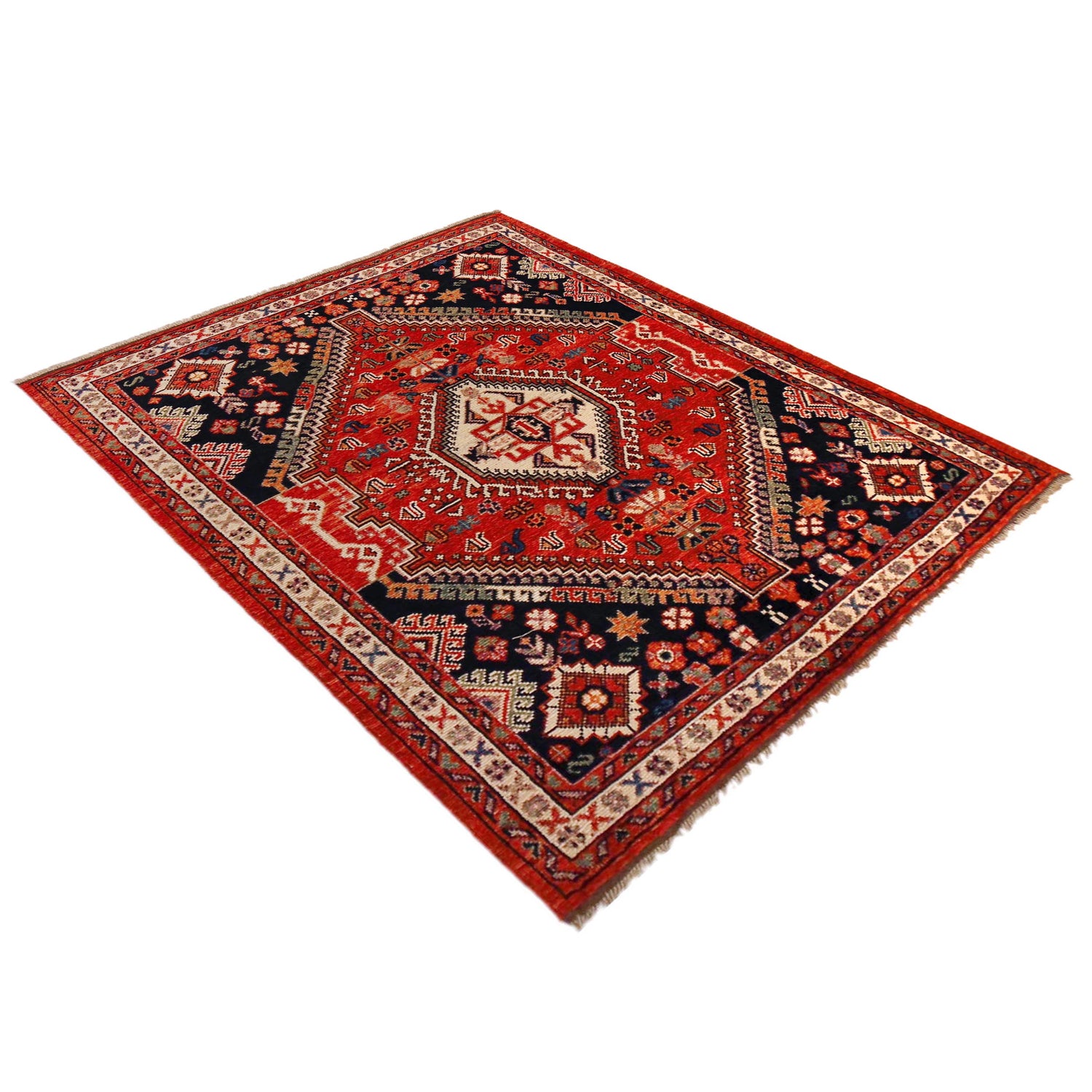 Shirazi Area Rug Handmade Red Medallion 4x7 ft