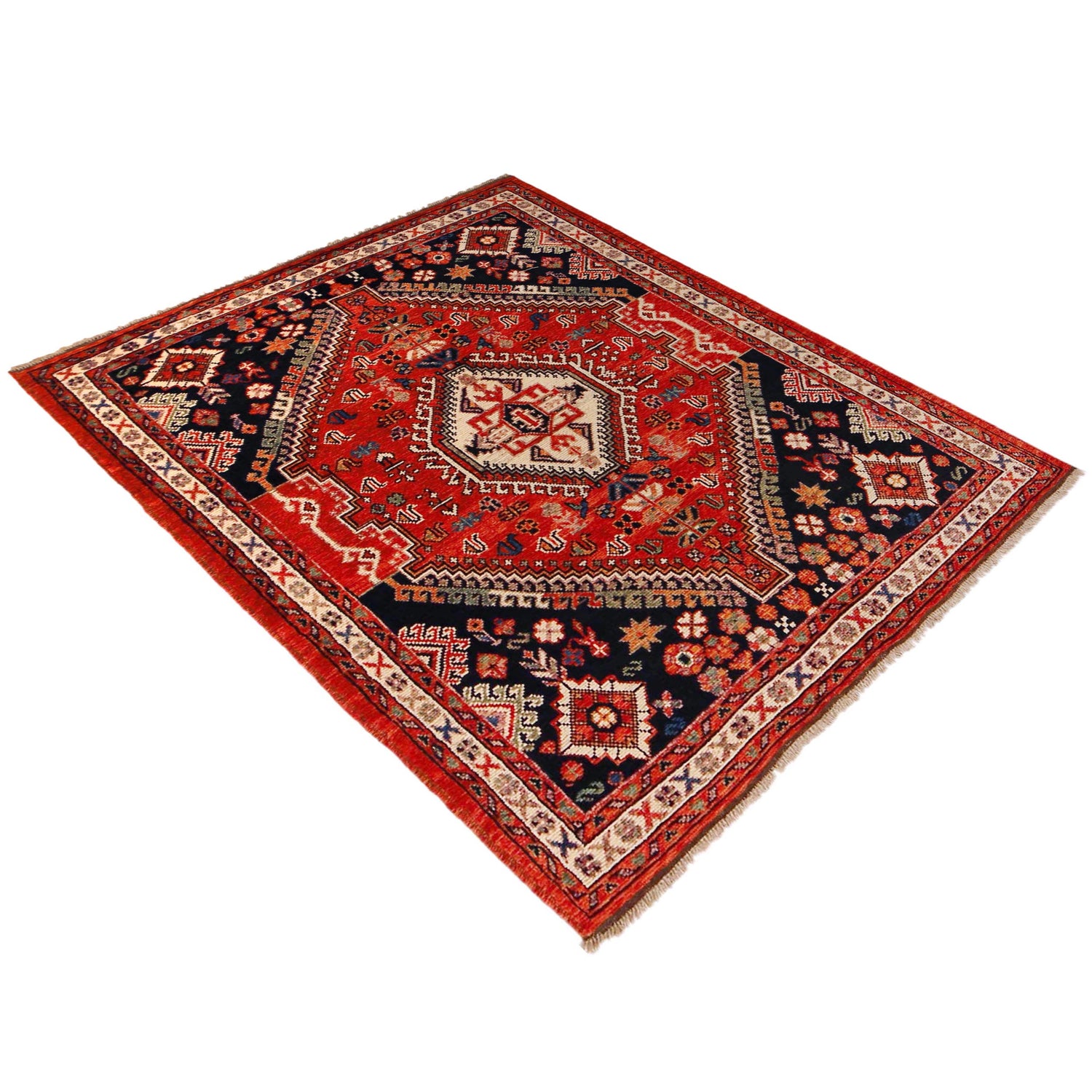 Shirazi Area Rug Handmade Red Medallion 4x7 ft