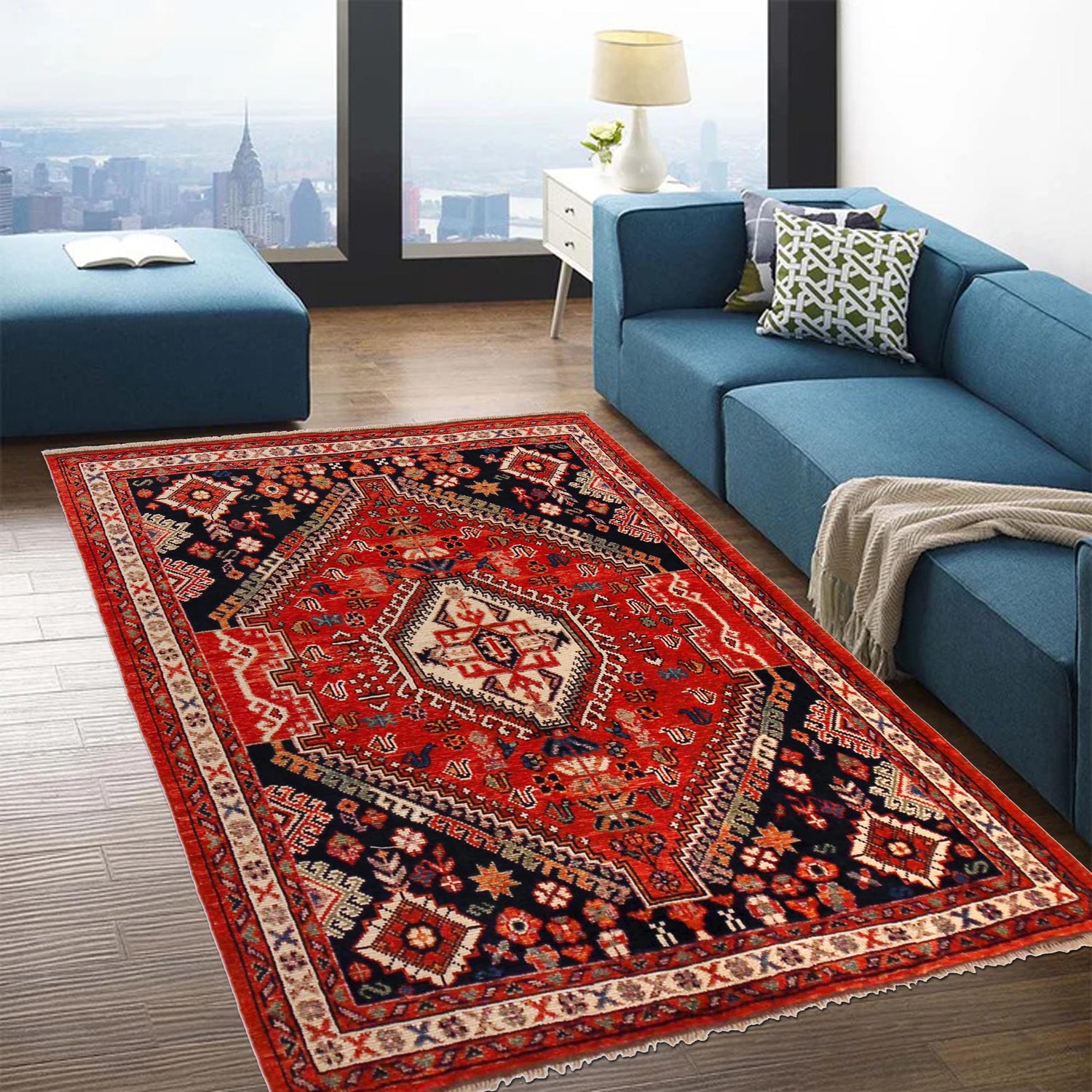 Shirazi Area Rug Handmade Red Medallion 4x7 ft