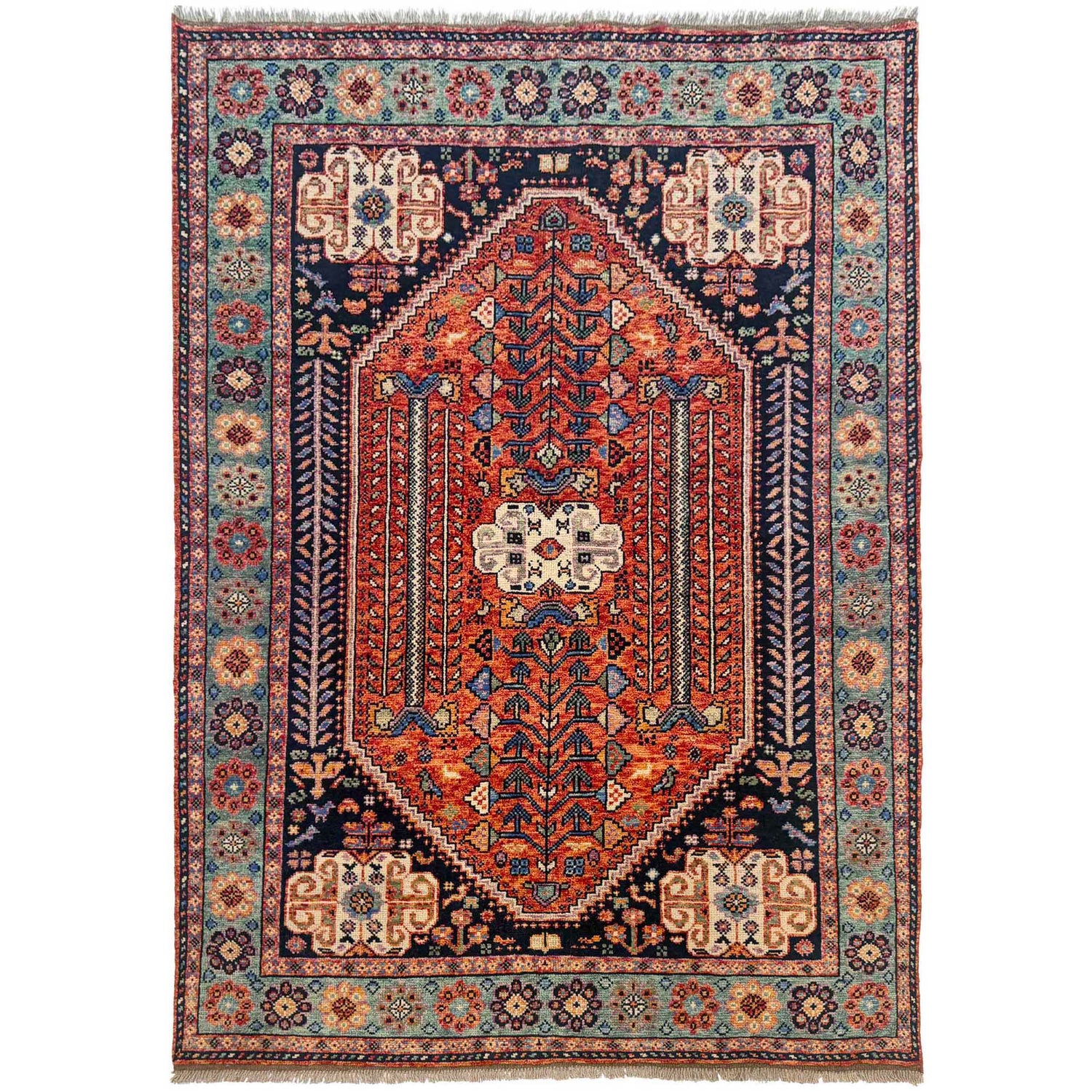 Shirazi Area Rug Handmade Multi Medallion 5x8 ft