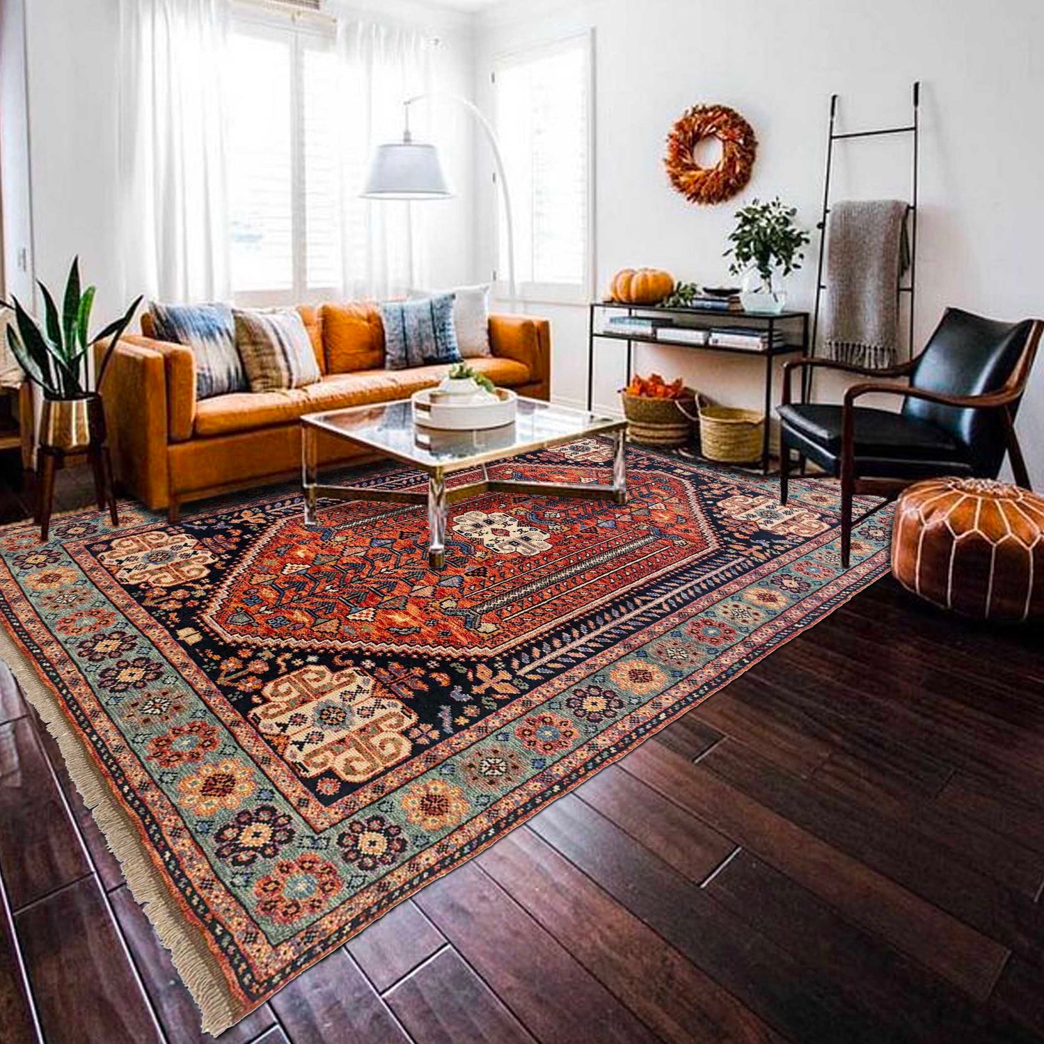 Shirazi Area Rug Handmade Multi Medallion 5x8 ft