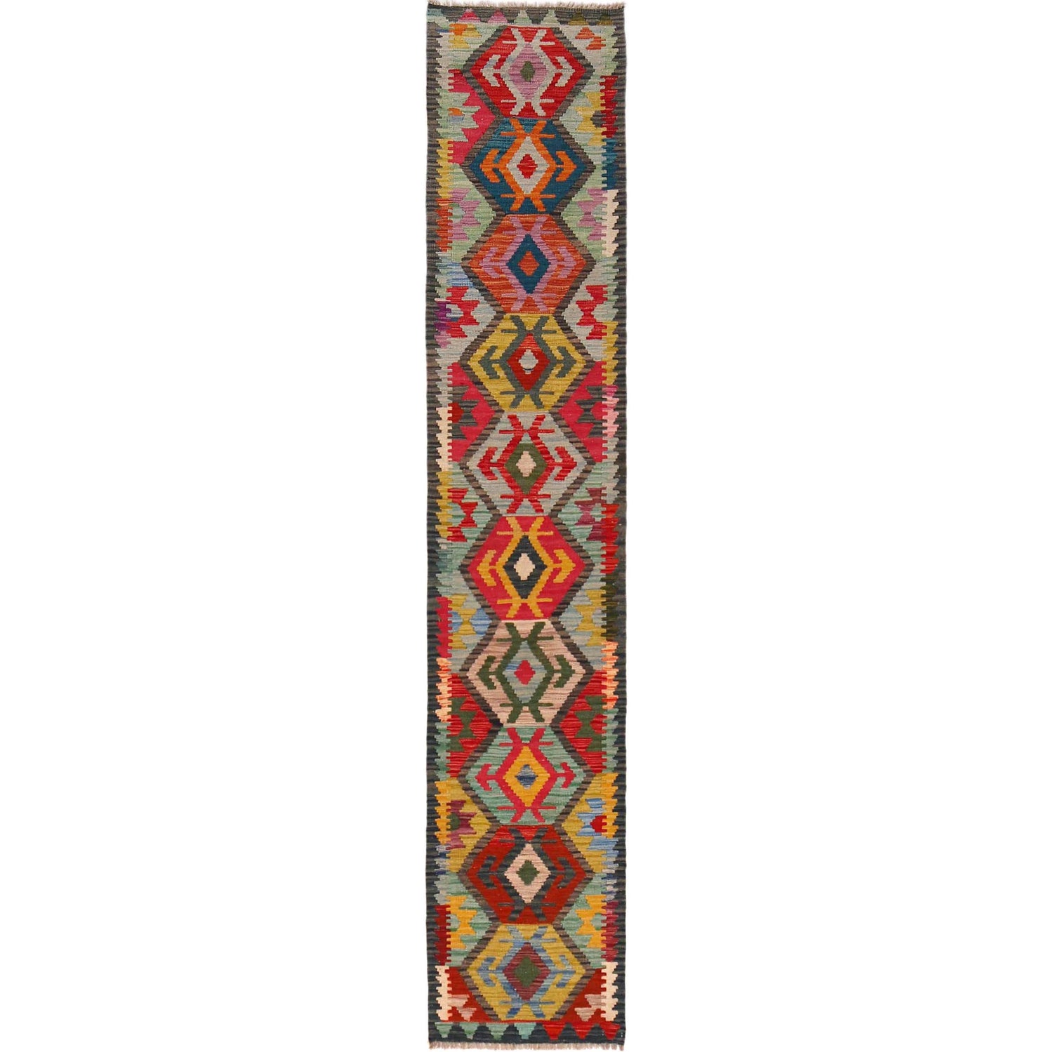 Handmade Multi Kilim Geometric 10' Runner