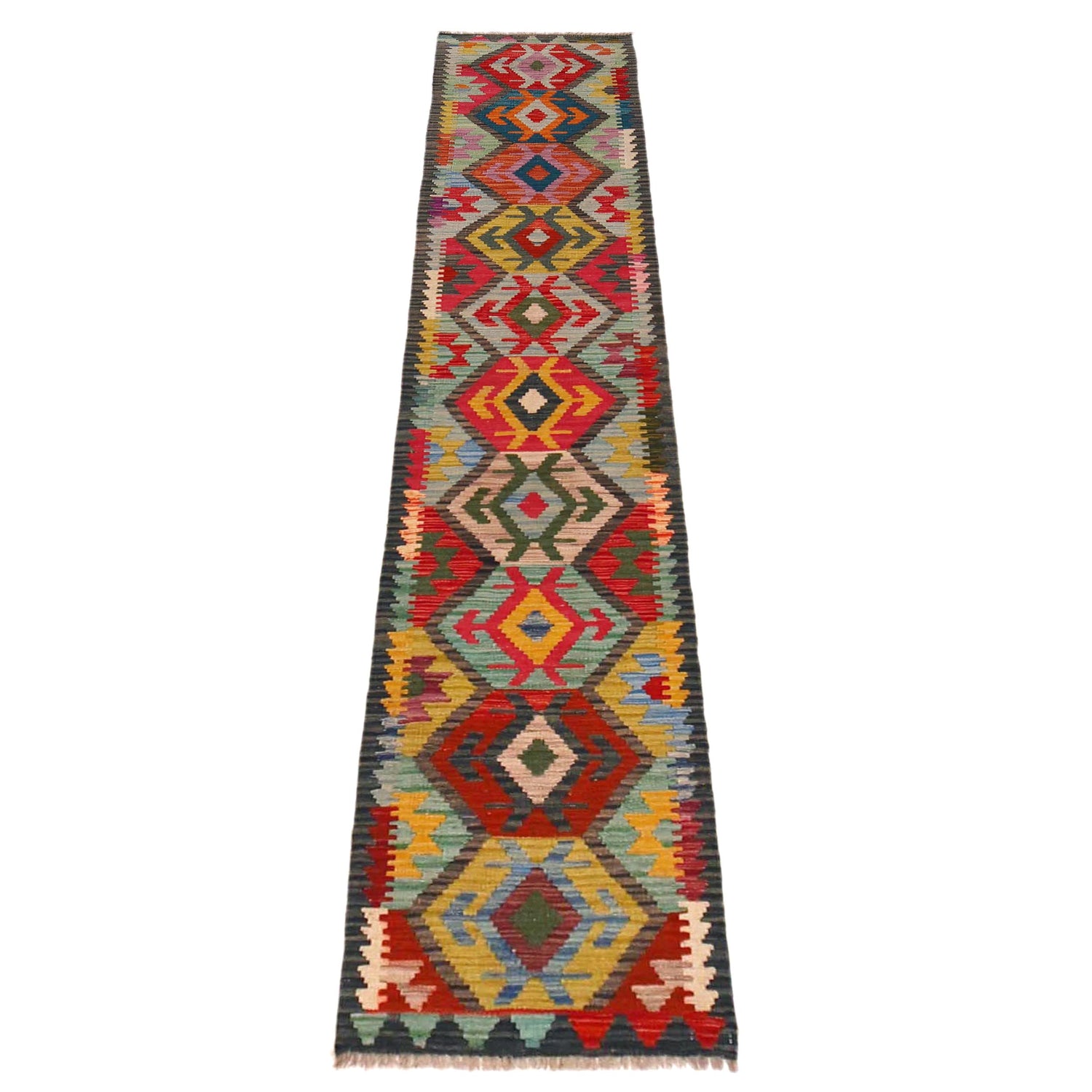 Handmade Multi Kilim Geometric 10' Runner